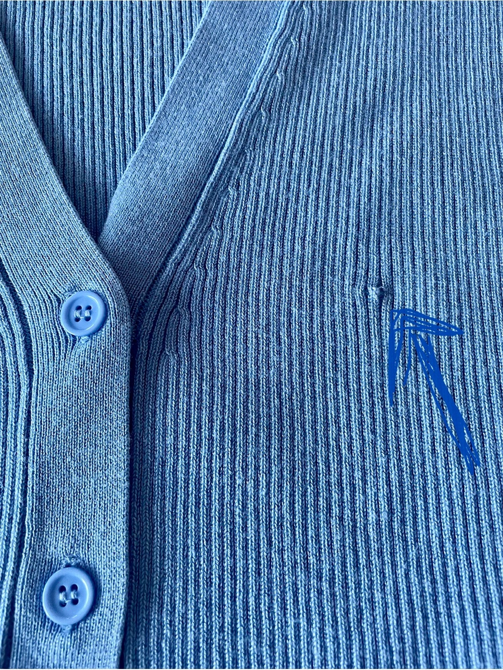 Karen Kane Blue Ribbed Button-Front Cardigan - Picture 3 of 4